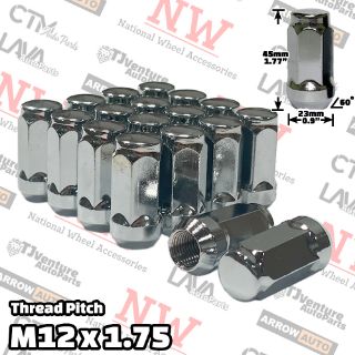 Picture of 20-Piece Set | 1.78” Tall | Chrome | 12x1.75 Thread | 3/4” Hex Drive | Bulge Acorn | Wheel Lug Nuts