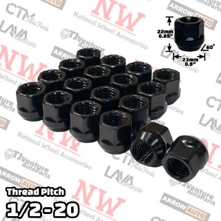 Picture of 20-Piece Set | Black | 1/2-20 Thread | 3/4” Hex Drive | Bulge Acorn Open End | Wheel Lug Nuts