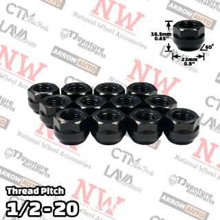 Picture of 20-Piece Set | Extra Short | Black | 1/2-20 Thread | 3/4” Hex Drive | Bulge Acorn Open End | Wheel Lug Nuts