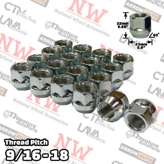 Picture of 20-Piece Set | Zinc | 9/16-18 Thread | 3/4” Hex Drive | Bulge Acorn Open End | Wheel Lug Nuts