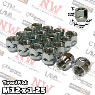 Picture of 20-Piece Set | Zinc | 12x1.25 Thread | 3/4” Hex Drive | Bulge Acorn Open End | Wheel Lug Nuts