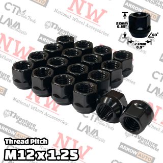 Picture of 20-Piece Set | Black | 12x1.25 Thread | 3/4” Hex Drive | Bulge Acorn Open End | Wheel Lug Nuts