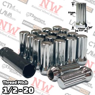 Picture of 20-Piece Set | 2” Tall | Chrome | 1/2-20 Thread | 6 Spline | Tuner Locker | Performance Wheel Lug Nuts | Plus Security Socket