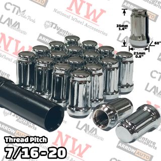 Picture of 20-Piece Set | 1.4” Tall | Chrome | 7/16-20 Thread | 6 Spline | Tuner Locker | Performance Wheel Lug Nuts | Plus Security Socket