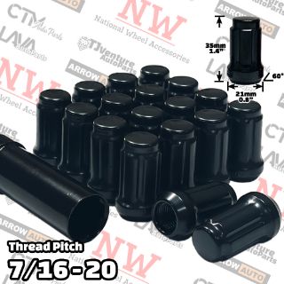 Picture of 20-Piece Set | 1.4” Tall | Black | 7/16-20 Thread | 6 Spline | Tuner Locker | Performance Wheel Lug Nuts | Plus Security Socket