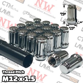 Picture of 20-Piece Set | 1.4” Tall | Chrome | 12x1.5 Thread | 6 Spline | Tuner Locker | Performance Wheel Lug Nuts | Plus Security Socket