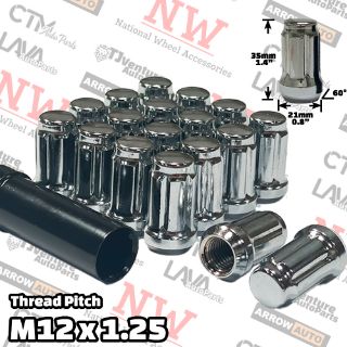 Picture of 20-Piece Set | 1.4” Tall | Chrome | 12x1.25 Thread | 6 Spline | Tuner Locker | Performance Wheel Lug Nuts | Plus Security Socket