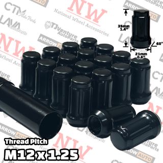 Picture of 20-Piece Set | 1.4” Tall | Black | 12x1.25 Thread | 6 Spline | Tuner Locker | Performance Wheel Lug Nuts | Plus Security Socket