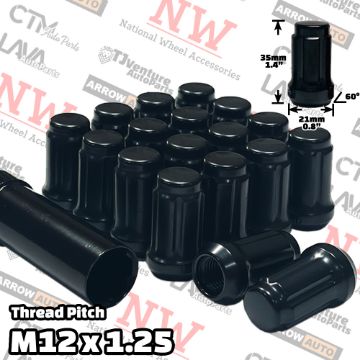 Show details for 20-Piece Set | 1.4” Tall | Black | 12x1.25 Thread | 6 Spline | Tuner Locker | Performance Wheel Lug Nuts | Plus Security Socket Picture of 20-Piece Set | 1.4” Tall | Black | 12x1.25 Thread | 6 Spline | Tuner Locker | Performance Wheel Lug Nuts | Plus Security Socket