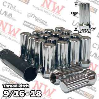 Picture of 20-Piece Set | 2” Tall | Chrome | 9/16-18 Thread | 7 Spline | Tuner Locker | Performance Wheel Lug Nuts | Plus Security Socket