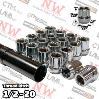 Picture of 20-Piece Set | Chrome | 1/2-20 Thread | 6 Spline | Tuner Locker Open End | Performance Wheel Lug Nuts | Plus Security Socket