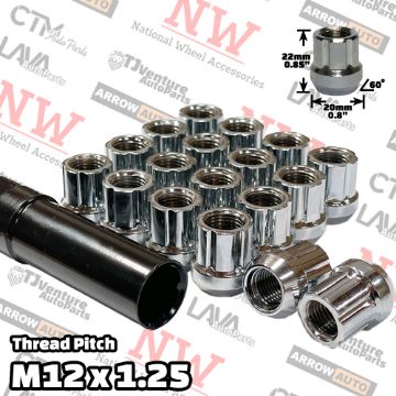Show details for 20-Piece Set | Chrome | 12x1.25 Thread | 6 Spline | Tuner Locker Open End | Performance Wheel Lug Nuts | Plus Security Socket Picture of 20-Piece Set | Chrome | 12x1.25 Thread | 6 Spline | Tuner Locker Open End | Performance Wheel Lug Nuts | Plus Security Socket