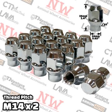 Show details for 24-Piece Set | Chrome | 14x1.2 Thread | Extended Thread (ET) Style | Bulge Acorn | Wheel Lug Nuts Picture of 24-Piece Set | Chrome | 14x1.2 Thread | Extended Thread (ET) Style | Bulge Acorn | Wheel Lug Nuts