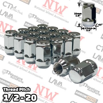 Show details for 32-Piece Set | 1.4” Tall | Chrome | 1/2-20 Thread | 3/4” Hex Drive | Bulge Acorn | Wheel Lug Nuts Picture of 32-Piece Set | 1.4” Tall | Chrome | 1/2-20 Thread | 3/4” Hex Drive | Bulge Acorn | Wheel Lug Nuts