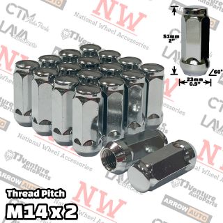 Picture of 32-Piece Set | 2” Tall | Chrome | 14x2 Thread | 3/4” Hex Drive | Bulge Acorn | Wheel Lug Nuts