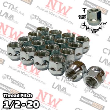 Show details for 32-Piece Set | Zinc | 1/2-20 Thread | 3/4” Hex Drive | Bulge Acorn Open End | Wheel Lug Nuts Picture of 32-Piece Set | Zinc | 1/2-20 Thread | 3/4” Hex Drive | Bulge Acorn Open End | Wheel Lug Nuts