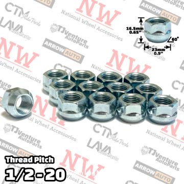 Show details for 32-Piece Set | Extra Short | Zinc | 1/2-20 Thread | 3/4” Hex Drive | Bulge Acorn Open End | Wheel Lug Nuts Picture of 32-Piece Set | Extra Short | Zinc | 1/2-20 Thread | 3/4” Hex Drive | Bulge Acorn Open End | Wheel Lug Nuts