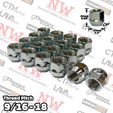 Show details for 32-Piece Set | Zinc | 9/16-18 Thread | 3/4” Hex Drive | Bulge Acorn Open End | Wheel Lug Nuts Picture of 32-Piece Set | Zinc | 9/16-18 Thread | 3/4” Hex Drive | Bulge Acorn Open End | Wheel Lug Nuts