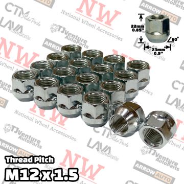 Show details for 16-Piece Set | Zinc | 12x1.5 Thread | 3/4” Hex Drive | Bulge Acorn Open End | Wheel Lug Nuts Picture of 16-Piece Set | Zinc | 12x1.5 Thread | 3/4” Hex Drive | Bulge Acorn Open End | Wheel Lug Nuts
