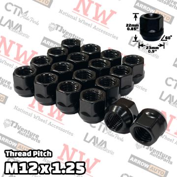 Show details for 16-Piece Set | Black | 12x1.25 Thread | 3/4” Hex Drive | Bulge Acorn Open End | Wheel Lug Nuts Picture of 16-Piece Set | Black | 12x1.25 Thread | 3/4” Hex Drive | Bulge Acorn Open End | Wheel Lug Nuts