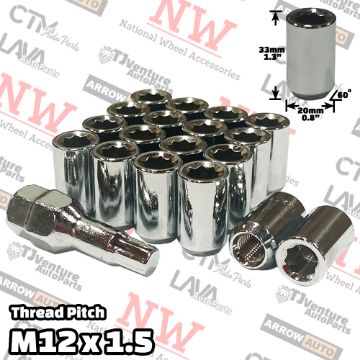 Show details for 16-Piece Set | Chrome | 12x1.5 Thread | 8-Point Star | Tuner Locker | Wheel Lug Nuts | Plus Security Socket Picture of 16-Piece Set | Chrome | 12x1.5 Thread | 8-Point Star | Tuner Locker | Wheel Lug Nuts | Plus Security Socket