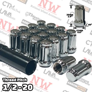 Show details for 16-Piece Set | 1.4” Tall | Chrome | 1/2-20 Thread | 6 Spline | Tuner Locker | Performance Wheel Lug Nuts | Plus Security Socket Picture of 16-Piece Set | 1.4” Tall | Chrome | 1/2-20 Thread | 6 Spline | Tuner Locker | Performance Wheel Lug Nuts | Plus Security Socket
