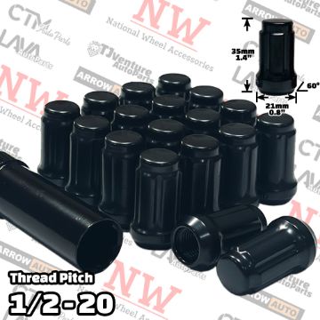 Show details for 16-Piece Set | 1.4” Tall | Black | 1/2-20 Thread | 6 Spline | Tuner Locker | Performance Wheel Lug Nuts | Plus Security Socket Picture of 16-Piece Set | 1.4” Tall | Black | 1/2-20 Thread | 6 Spline | Tuner Locker | Performance Wheel Lug Nuts | Plus Security Socket