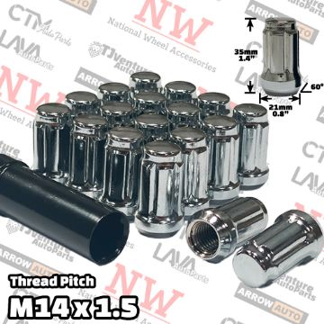 Show details for 32-Piece Set | 1.4” Tall | Chrome | 14x1.5 Thread | 6 Spline | Tuner Locker | Performance Wheel Lug Nuts | Plus Security Socket Picture of 32-Piece Set | 1.4” Tall | Chrome | 14x1.5 Thread | 6 Spline | Tuner Locker | Performance Wheel Lug Nuts | Plus Security Socket