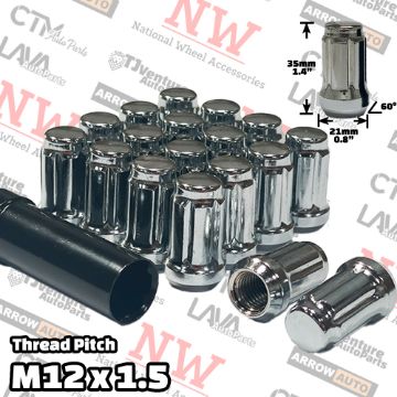 Show details for 24-Piece Set | 1.4” Tall | Chrome | 12x1.5 Thread | 6 Spline | Tuner Locker | Performance Wheel Lug Nuts | Plus Security Socket Picture of 24-Piece Set | 1.4” Tall | Chrome | 12x1.5 Thread | 6 Spline | Tuner Locker | Performance Wheel Lug Nuts | Plus Security Socket