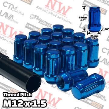 Show details for 24-Piece Set | 1.4” Tall | Blue | 12x1.5 Thread | 6 Spline | Tuner Locker | Performance Wheel Lug Nuts | Plus Security Socket Picture of 24-Piece Set | 1.4” Tall | Blue | 12x1.5 Thread | 6 Spline | Tuner Locker | Performance Wheel Lug Nuts | Plus Security Socket