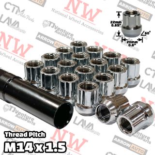 Picture of 20-Piece Set | Chrome | 14x1.5 Thread | 6 Spline | Tuner Locker Open End | Wheel Lug Nuts | Plus Security Socket