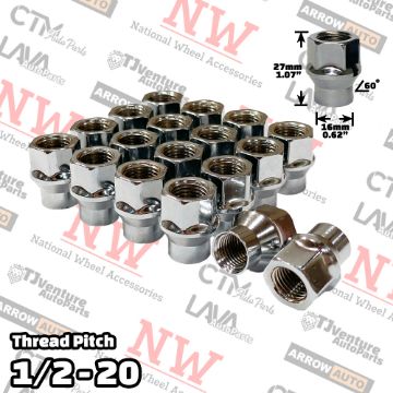 Picture of Wholesales | 400-Piece Box | Chrome | 1/2-20 Thread | Extended Thread (ET) Style | Bulge Acorn Open End | Wheel Lug Nuts