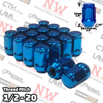 Show details for Wholesales | 50-Piece Box | 1.4” Tall | Blue | 1/2-20 Thread | 3/4” Hex Drive | Bulge Acorn | Wheel Lug Nuts Picture of Wholesales | 50-Piece Box | 1.4” Tall | Blue | 1/2-20 Thread | 3/4” Hex Drive | Bulge Acorn | Wheel Lug Nuts