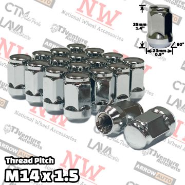 Picture of Wholesales | 50-Piece Box | 1.4” Tall | Chrome | 14x.5 Thread | 3/4” Hex Drive | Bulge Acorn | Wheel Lug Nuts