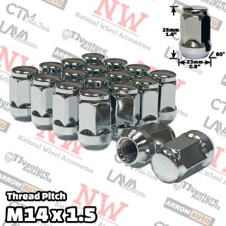 Picture of Wholesales | 50-Piece Box | 1.4” Tall | Chrome | 14x1.5 Thread | 3/4” Hex Drive | Bulge Acorn | Wheel Lug Nuts