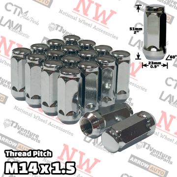 Picture of Wholesales | 200-Piece Box | 2” Tall | Chrome | 14x.5 Thread | 3/4” Hex Drive | Bulge Acorn | Wheel Lug Nuts