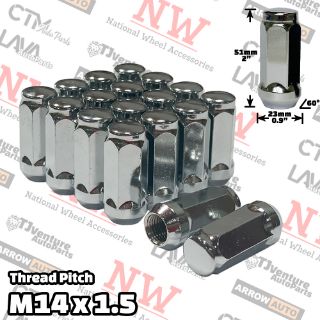 Picture of Wholesales | 50-Piece Box | 2” Tall | Chrome | 14x.5 Thread | 3/4” Hex Drive | Bulge Acorn | Wheel Lug Nuts