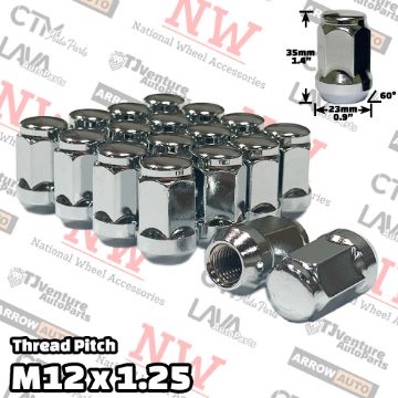 Picture of Wholesales | 50-Piece Box | 1.4” Tall | Chrome | 12x1.25 Thread | 3/4” Hex Drive | Bulge Acorn | Wheel Lug Nuts