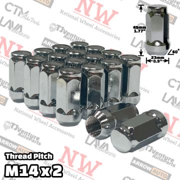 Picture of Wholesales | 200-Piece Box | 1.78” Tall | Chrome | 14x2 Thread | 3/4” Hex Drive | Bulge Acorn | Wheel Lug Nuts