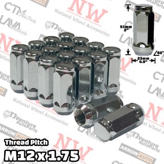 Picture of Wholesales | 200-Piece Box | 2” Tall | Chrome | 12x1.75 Thread | 3/4” Hex Drive | Bulge Acorn | Wheel Lug Nuts