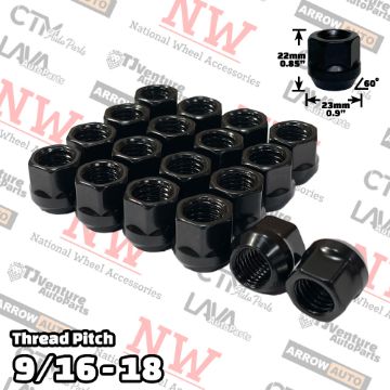 Show details for Wholesales | 400-Piece Box | Black | 9/16-18 Thread | 3/4” Hex Drive | Bulge Acorn Open End | Wheel Lug Nuts Picture of Wholesales | 400-Piece Box | Black | 9/16-18 Thread | 3/4” Hex Drive | Bulge Acorn Open End | Wheel Lug Nuts