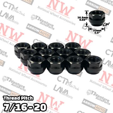 Show details for Wholesales | 100-Piece Box | Extra Short | Black | 7/16-20 Thread | 3/4” Hex Drive | Bulge Acorn Open End | Wheel Lug Nuts Picture of Wholesales | 100-Piece Box | Extra Short | Black | 7/16-20 Thread | 3/4” Hex Drive | Bulge Acorn Open End | Wheel Lug Nuts