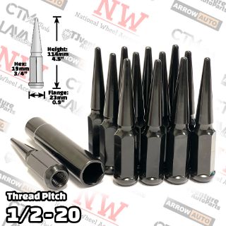 Picture of 16-Piece Set | 4.5” Tall | Black | 1/2-20 Thread | 3/4” Hex Drive Drive | Spike Lug Nuts | Plus Security Socket