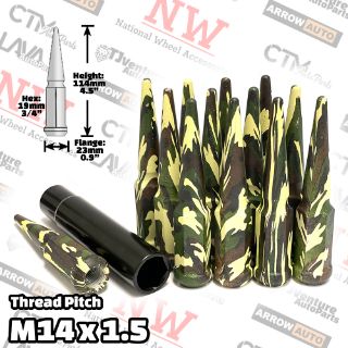 Picture of 20-Piece Set | 4.5” Tall | Tactical Camouflage | 14x1.5 Thread | 3/4” Hex Drive Drive | Spike Lug Nuts | Plus Security Socket