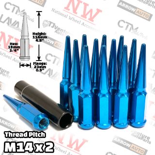 Picture of 20-Piece Set | 4.5” Tall | Blue | 14x2 Thread | 3/4” Hex Drive Drive | Spike Lug Nuts | Plus Security Socket