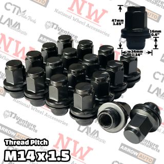 Picture of 20-Piece Set | Black | 14x1.5 Thread | 7/8” Hex Drive | OEM Factory Style Mag Seat | Wheel Lug Nuts | Fit Toyota/Lexus/Scion/Nissan/Infiniti/Land Rover Stock Alloy Wheel