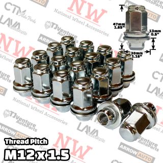 Picture of 20-Piece Set | Chrome | 1.78” Extra Tall | 12x1.5 Thread | 13/16” Hex Drive | OEM Factory Style Mag Seat | Wheel Lug Nuts | Fit Toyota/Lexus/Scion/Mitsubishi Stock Alloy Wheel