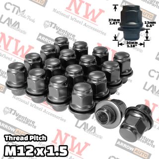 Picture of 16-Piece Set | Black | 1.4” Tall Regular | 12x1.5 Thread | 13/16” Hex Drive | OEM Factory Style Mag Seat | Wheel Lug Nuts | Fit Toyota/Lexus/Scion/Mitsubishi Stock Alloy Wheel