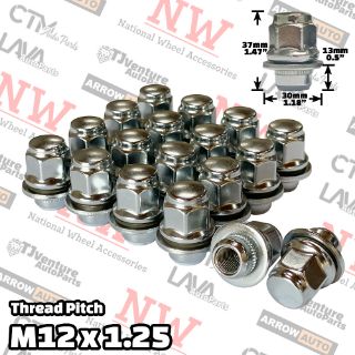 Picture of 20-Piece Set | Chrome | 1.4” Tall Regular | 12x1.25 Thread | 13/16” Hex Drive | OEM Factory Style Mag Seat | Wheel Lug Nuts | Fit Nissan/Infiniti Stock Alloy Wheel