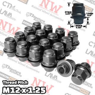 Picture of 20-Piece Set | Black | 1.4” Tall Regular | 12x1.25 Thread | 13/16” Hex Drive | OEM Factory Style Mag Seat | Wheel Lug Nuts | Fit Nissan/Infiniti Stock Alloy Wheel